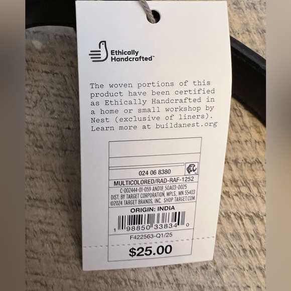 A New Day Straw Shoulder Bag Black Tan Woven Stripe Ethically Handcrafted - Picture 3 of 9